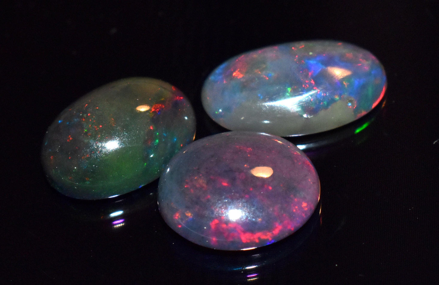 100% Natural Ethiopian Black Opal, Oval Welo Fire Cabochon Gemstone Lot, 6.90 Ct, Size-9x12x5mm To 9x14.5x3.5mm, For Jewelry Making, PC-3