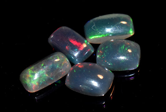 Natural Ethiopian Black Opal, Octagon Welo Fire Cabochon Gemstone Lot, 8.00 Ct, Size-6.5x10.5x3.5mm To 7x12x4.5mm, For Jewelry Making, PC-5