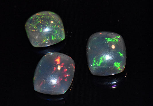 100% Natural Black Ethiopian Opal, Octagon Welo Fire Cabochon Gemstone Lot, 5.15 Ct, Size-8x8x4.5mm To 8x10x5mm, For Jewelry Making, PC-3