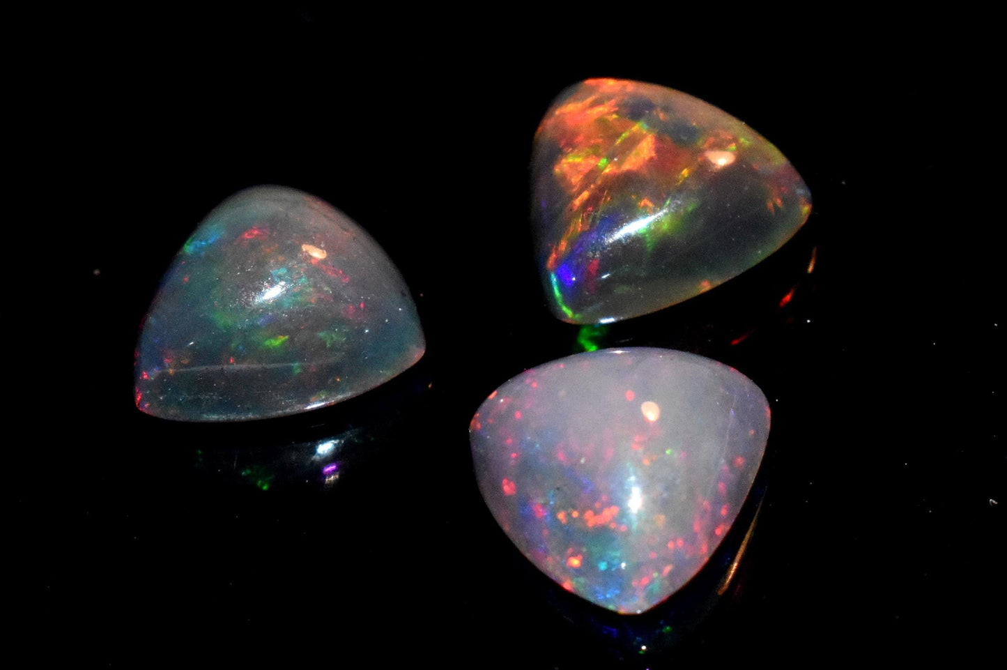 Natural Black Ethiopian Opal, Trillion Welo Fire Cabochon Gemstone Lot, 4.80 Ct, Size-9x9x4.5mm To 9x9x5mm, For Jewelry Making, PC-3