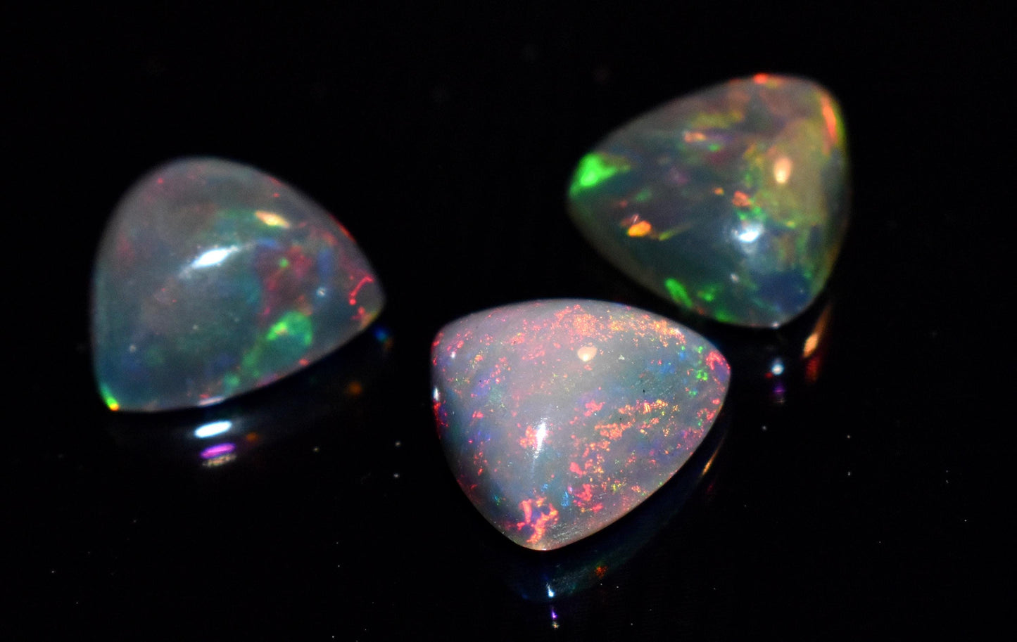 Natural Black Ethiopian Opal, Trillion Welo Fire Cabochon Gemstone Lot, 4.80 Ct, Size-9x9x4.5mm To 9x9x5mm, For Jewelry Making, PC-3