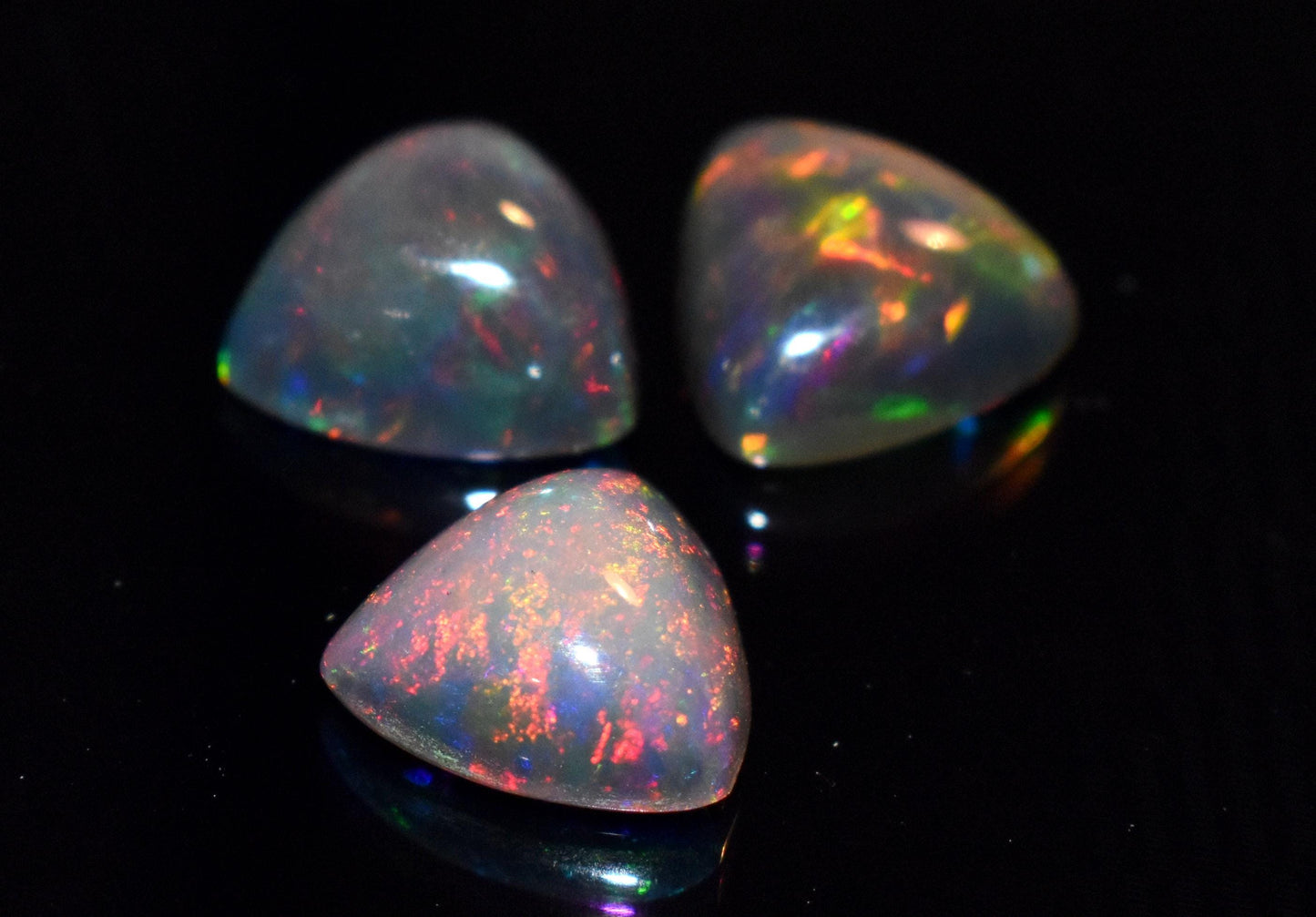 Natural Black Ethiopian Opal, Trillion Welo Fire Cabochon Gemstone Lot, 4.80 Ct, Size-9x9x4.5mm To 9x9x5mm, For Jewelry Making, PC-3