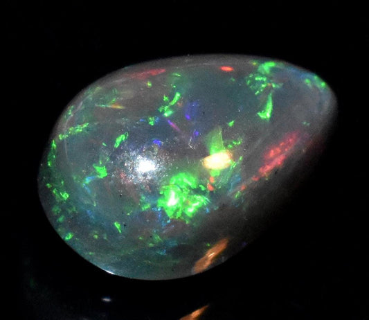 Opal, Natural Black Opal, Ethiopian Welo Fire Opal, Pear Cabochon Loose Gemstone, 3.30 Carat, Size-8x13x6.5mm, For Jewelry Making,