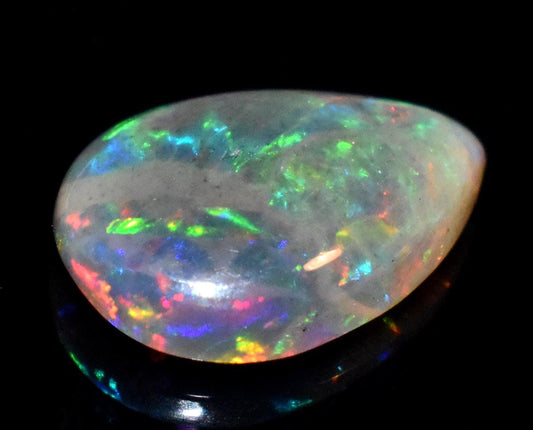 Natural Black Opal, Ethiopian Welo Fire Opal, Pear Cabochon Loose Gemstone, 2.00 Carat, Size-9.5x13x3.5mm, For Jewelry Making,