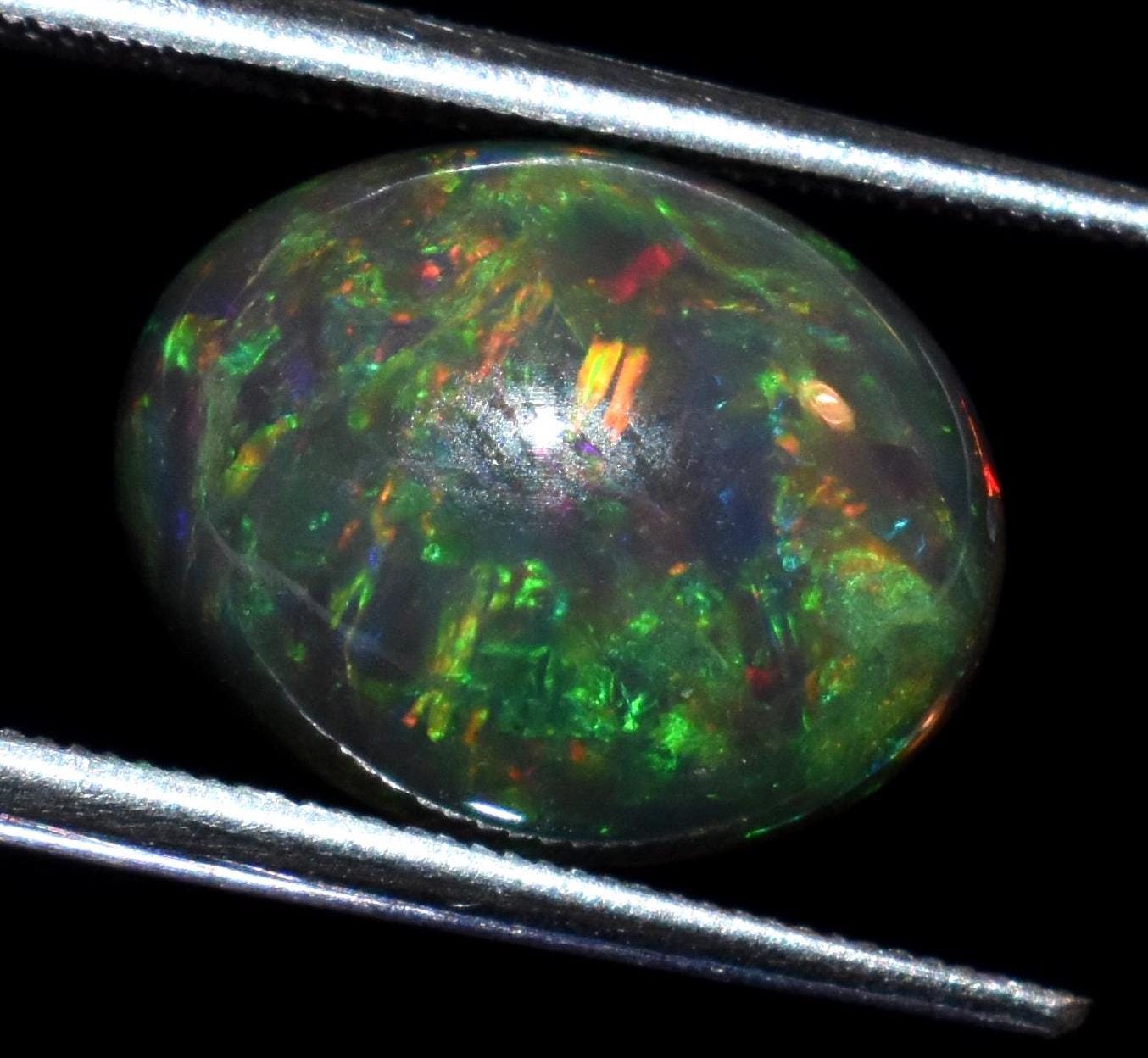 Natural Black Opal, Ethiopian Welo Fire Opal, Oval Cabochon Loose Gemstone, 3.35 Carat, Size-9.5x12x6mm, For Jewelry Making,