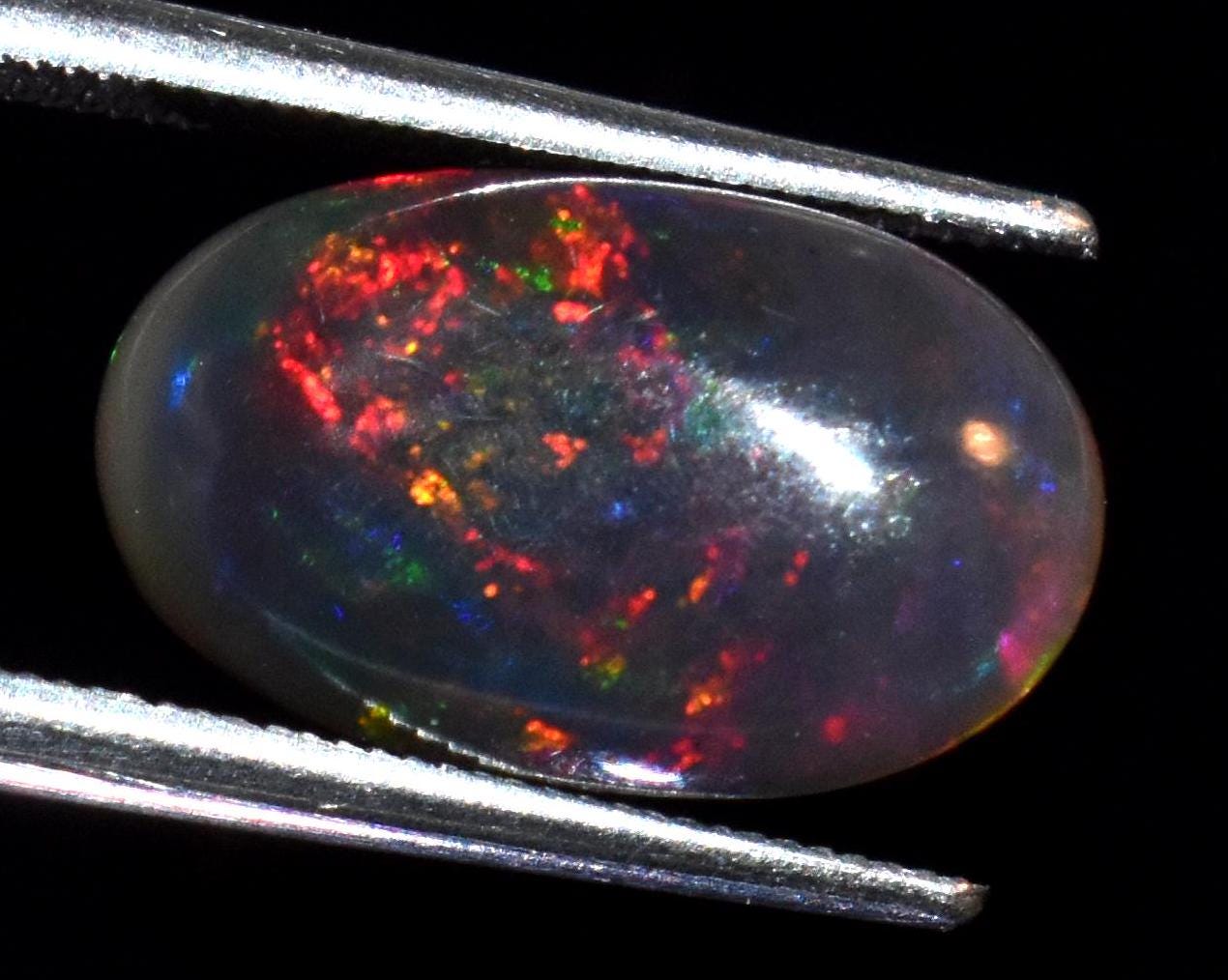 Opal, Natural Black Opal, Ethiopian Welo Fire Opal, Oval Cabochon Loose Gemstone, 2.00 Carat, Size-8x13x4mm, For Jewelry Making,