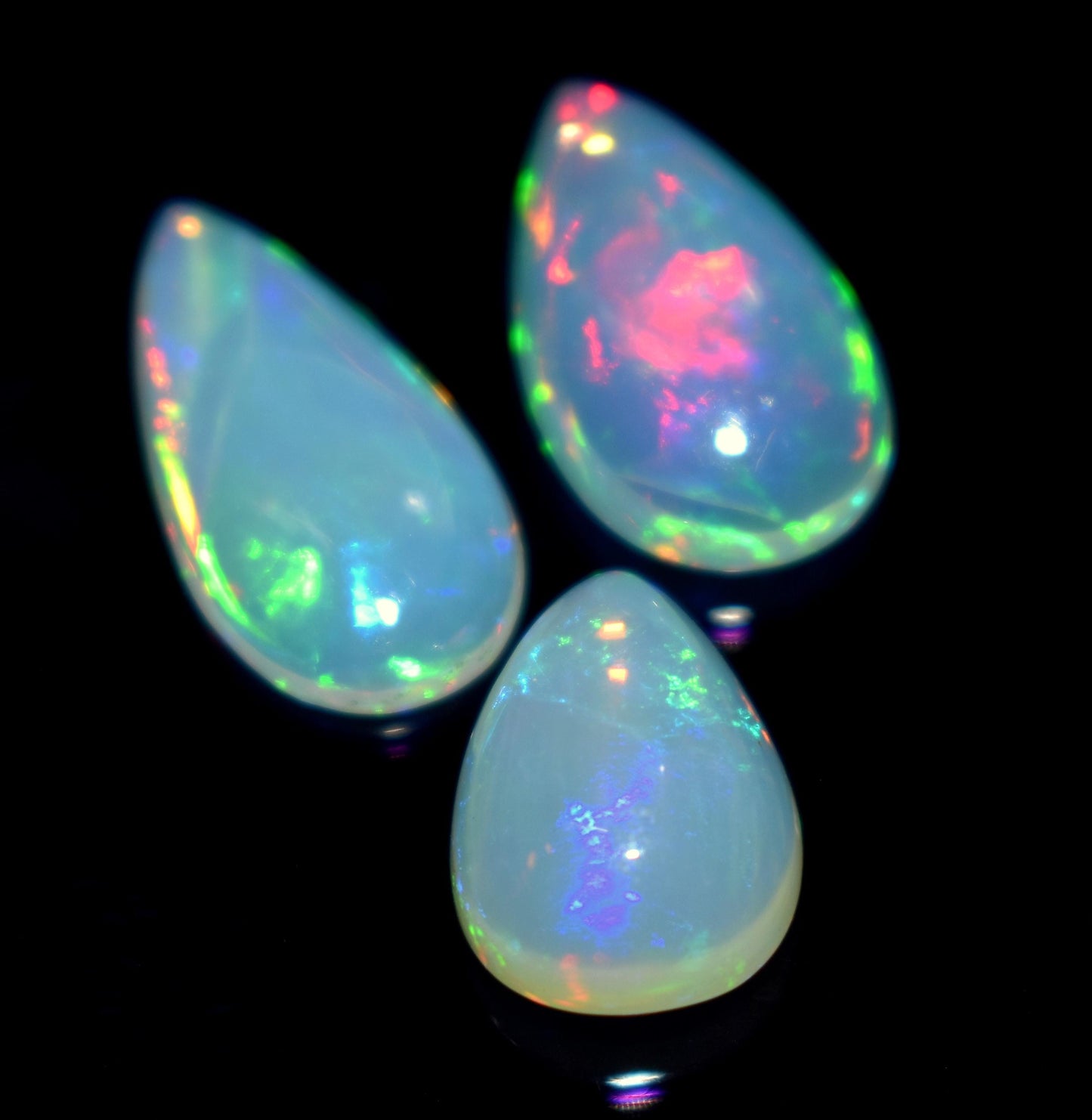 Opal, Natural Ethiopian Opal, Pear Welo Fire Cabochon Gemstone Lot, 9.70 Crt, Size-9.5x13.5x6mm To 9.5x18x3.5mm, For Jewelry Making,