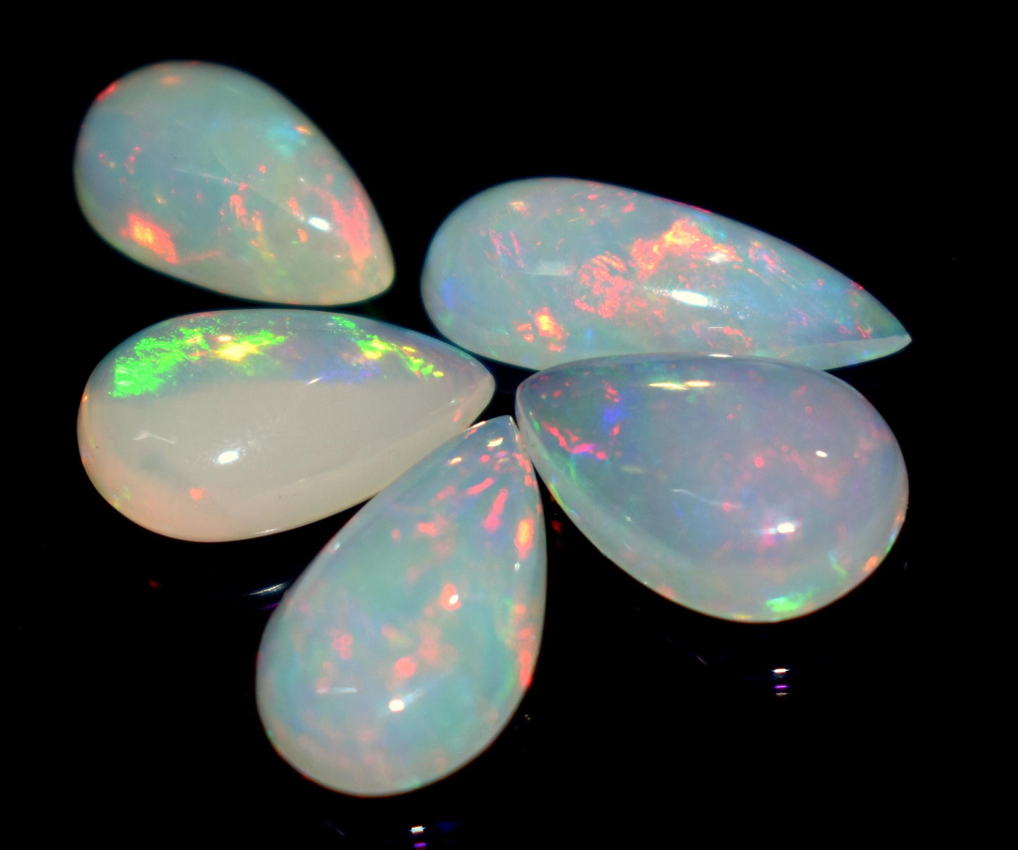 Natural Ethiopian Opal, Pear Welo Fire Cabochon Gemstone Lot, 15.50 Carat, Size-8.5x14.5x5.5mm To 8x18.5x4mm, For Jewelry Making, Pieces-5