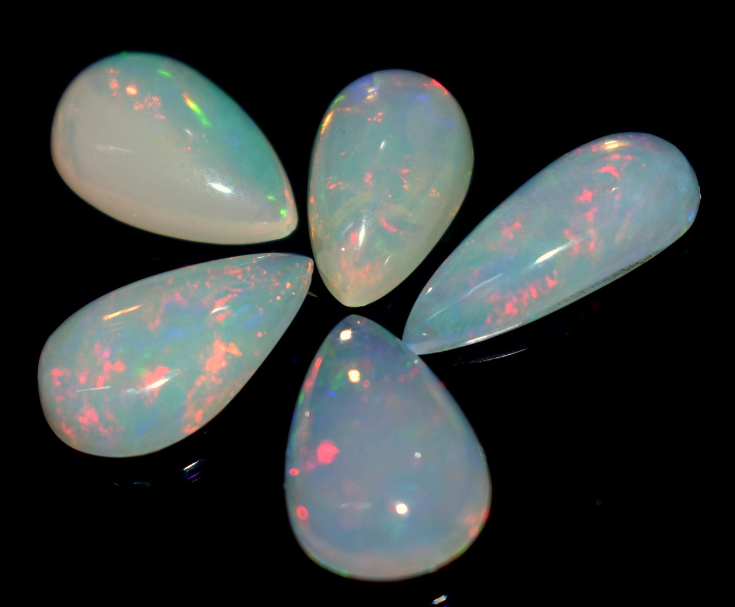 Natural Ethiopian Opal, Pear Welo Fire Cabochon Gemstone Lot, 15.50 Carat, Size-8.5x14.5x5.5mm To 8x18.5x4mm, For Jewelry Making, Pieces-5