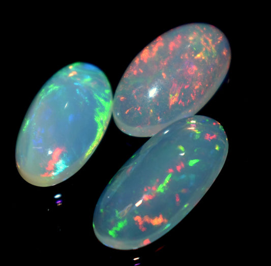 100% Natural Ethiopian Opal, Oval Welo Fire Cabochon Gemstone Lot, 7.90 Crt, Size-8x14.5x4.5mm To 8x16.5x5mm, For Jewelry Making, Pieces-3