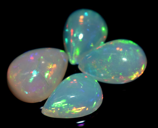 100% Natural Ethiopian Opal, Pear Welo Fire, Cabochon Gemstone Lot, 11.95 Carat, Size-9x13x5mm To 11x13.5x6.5mm, For Jewelry Making