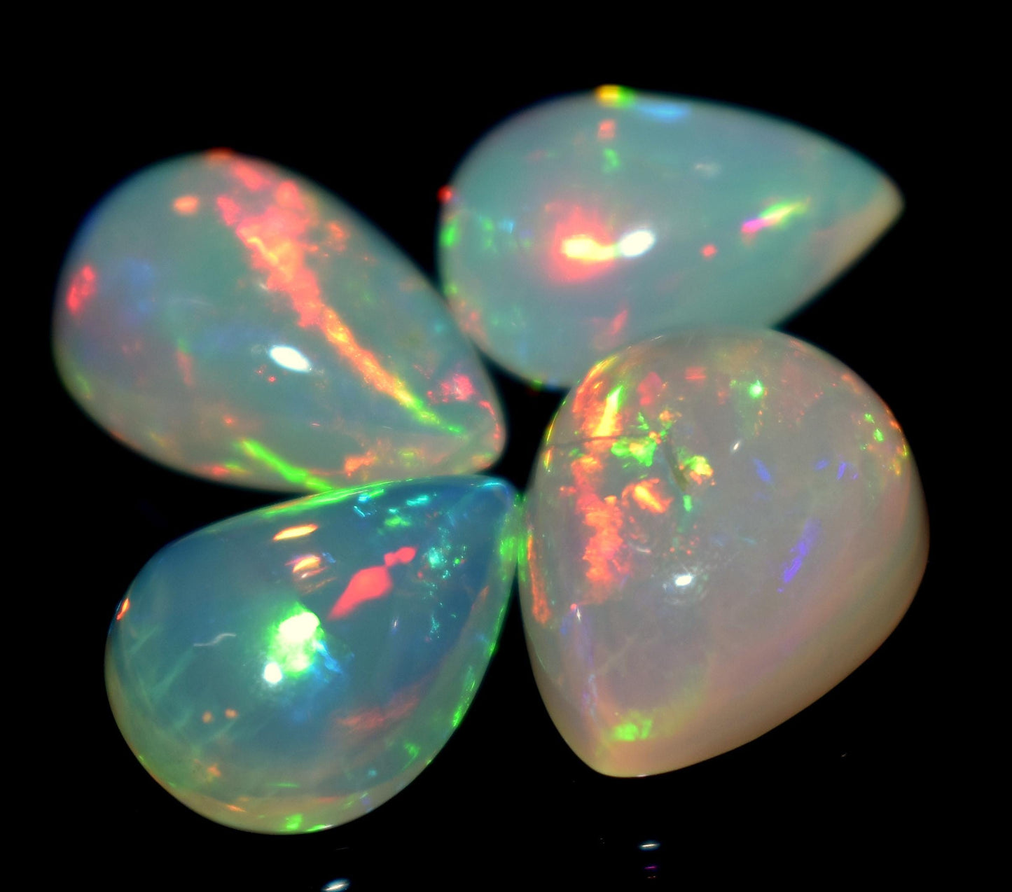 100% Natural Ethiopian Opal, Pear Welo Fire, Cabochon Gemstone Lot, 11.95 Carat, Size-9x13x5mm To 11x13.5x6.5mm, For Jewelry Making