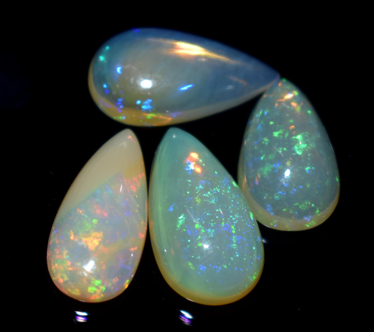 Opal, 100% Natural Ethiopian Opal, Pear Welo Fire Cabochon Gemstone Lot, 14.70 Carat, Size-9x15x6mm To 9x18x5mm, For Jewelry Making, Piece-4