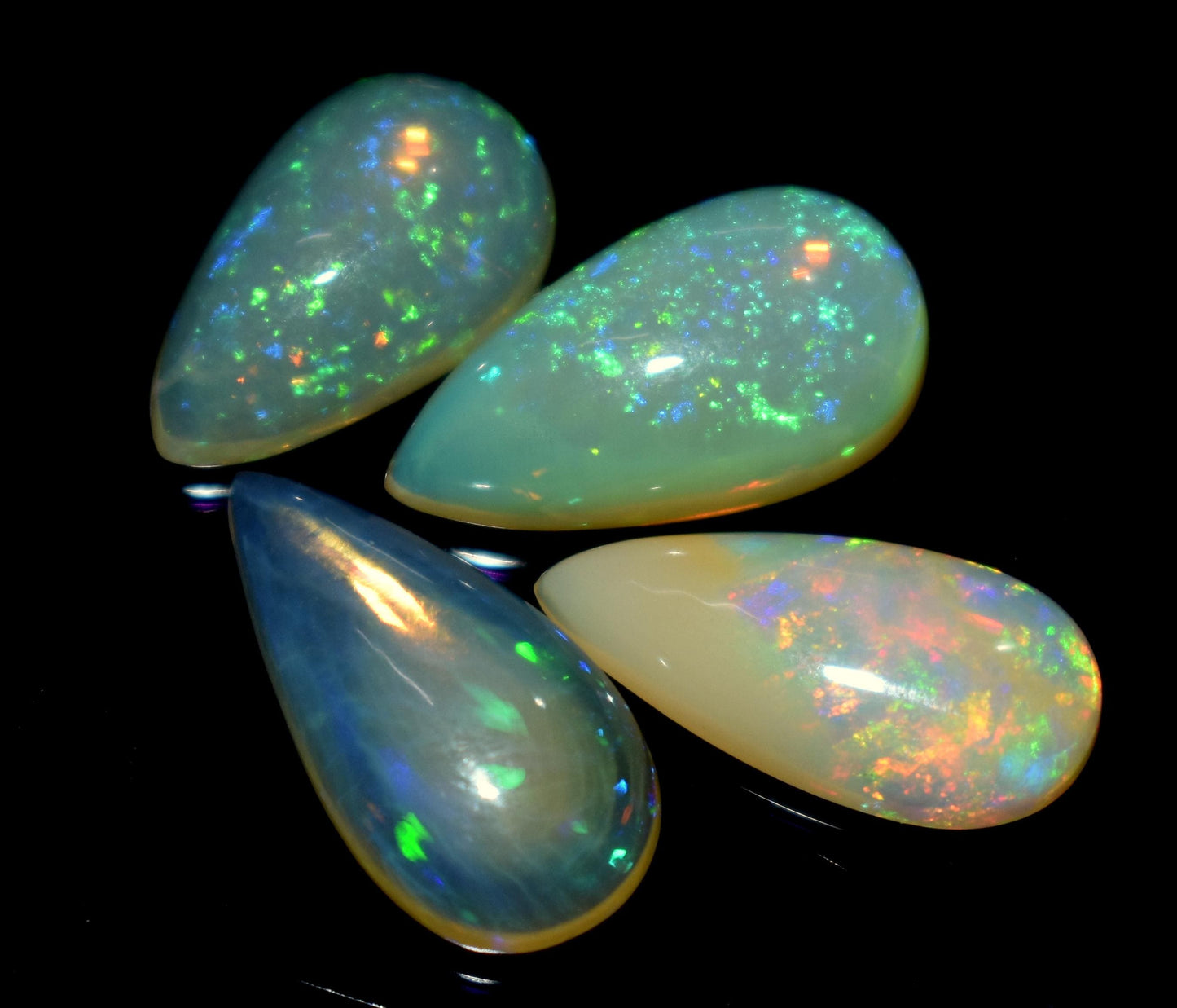 Opal, 100% Natural Ethiopian Opal, Pear Welo Fire Cabochon Gemstone Lot, 14.70 Carat, Size-9x15x6mm To 9x18x5mm, For Jewelry Making, Piece-4