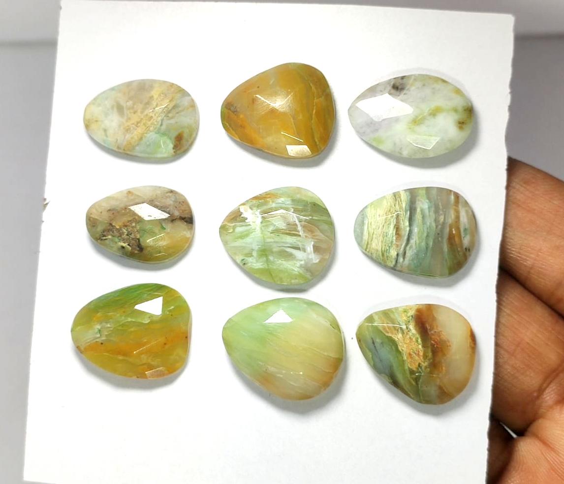 100% Natural Peruvian Opal, Flat Backs Rose Cut Gemstone Lot, 76.20 Carat, Size-19x15x5.5mm To 17x13x5mm, For Jewelry Making, Piece-9