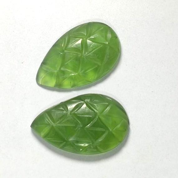 Vesuvianite, Natural Idocrase Vesuvianite, Pear Shape Carving Pairs Gemstone, 11.00 Carat, Size-20x11x4.5mm, For Jewelry Making, Piece-2