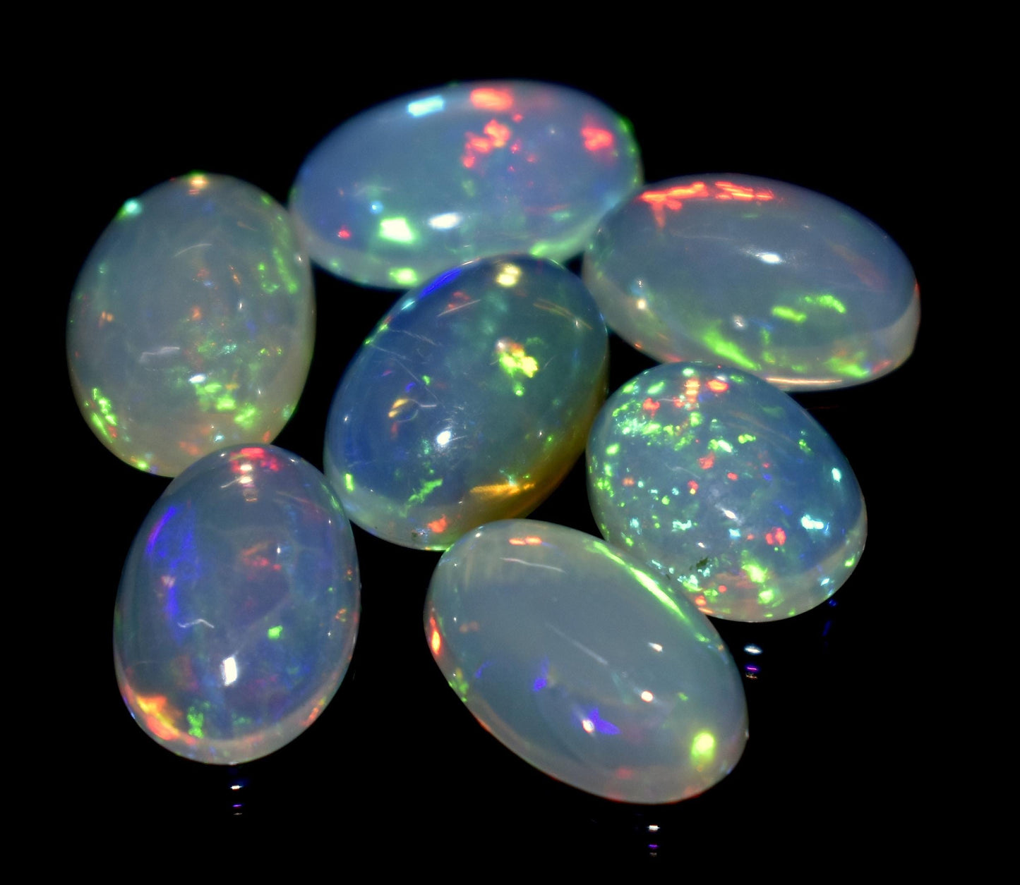 100% Natural Ethiopian Opal, Oval Welo Fire Cabochon Gemstone Lot, 13.70 Carat, Size-11.5x8x4mm To 10x8x4mm, For Jewelry Making, Piece-7