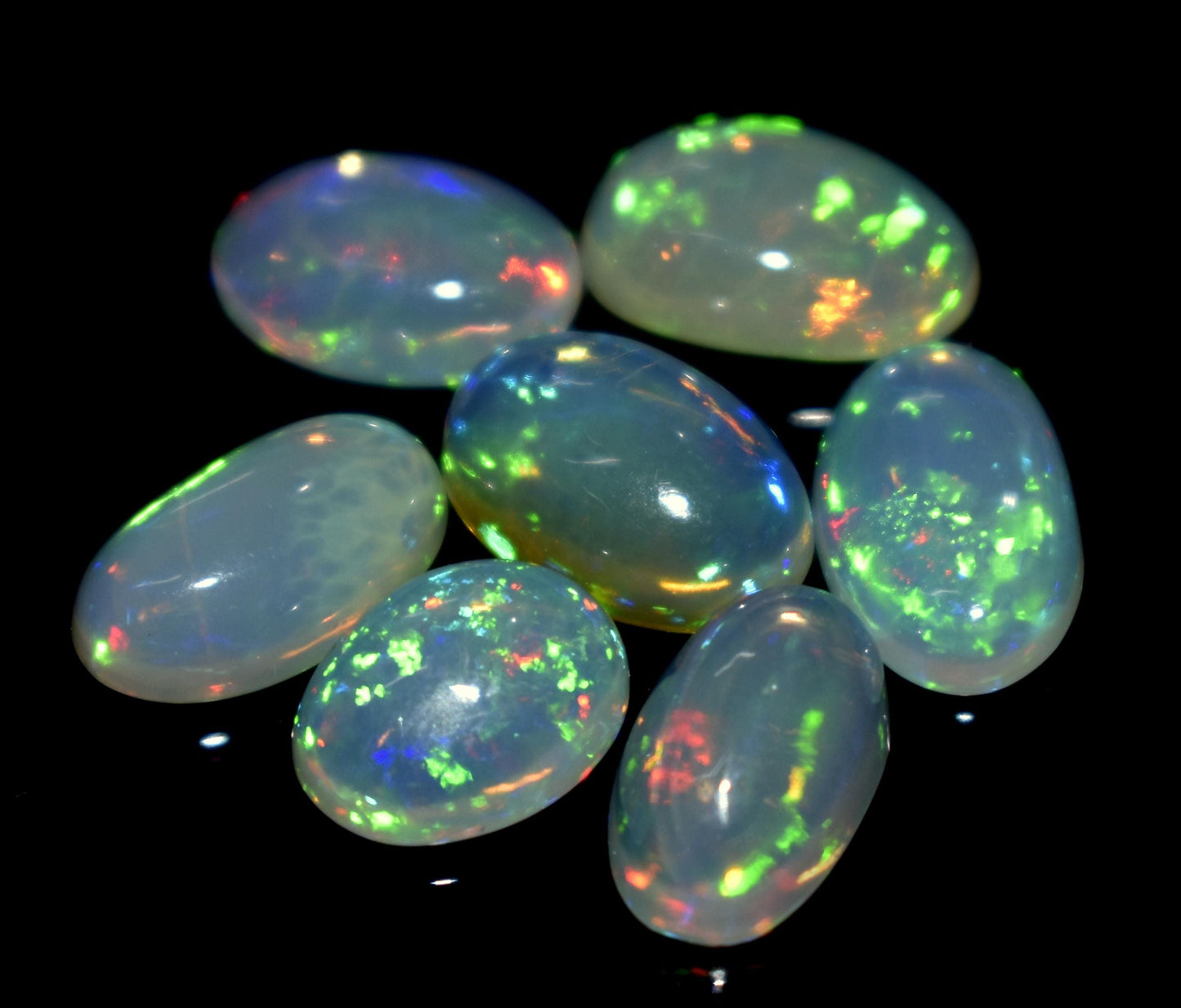 100% Natural Ethiopian Opal, Oval Welo Fire Cabochon Gemstone Lot, 13.70 Carat, Size-11.5x8x4mm To 10x8x4mm, For Jewelry Making, Piece-7