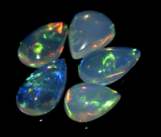 100% Natural Ethiopian Opal, Pear Welo Fire Cabochon Gemstone Lot, 5.60 Ct, Size-13x7x3.5mm To 10x7.5x3.5mm, For Jewelry Making, PC-5