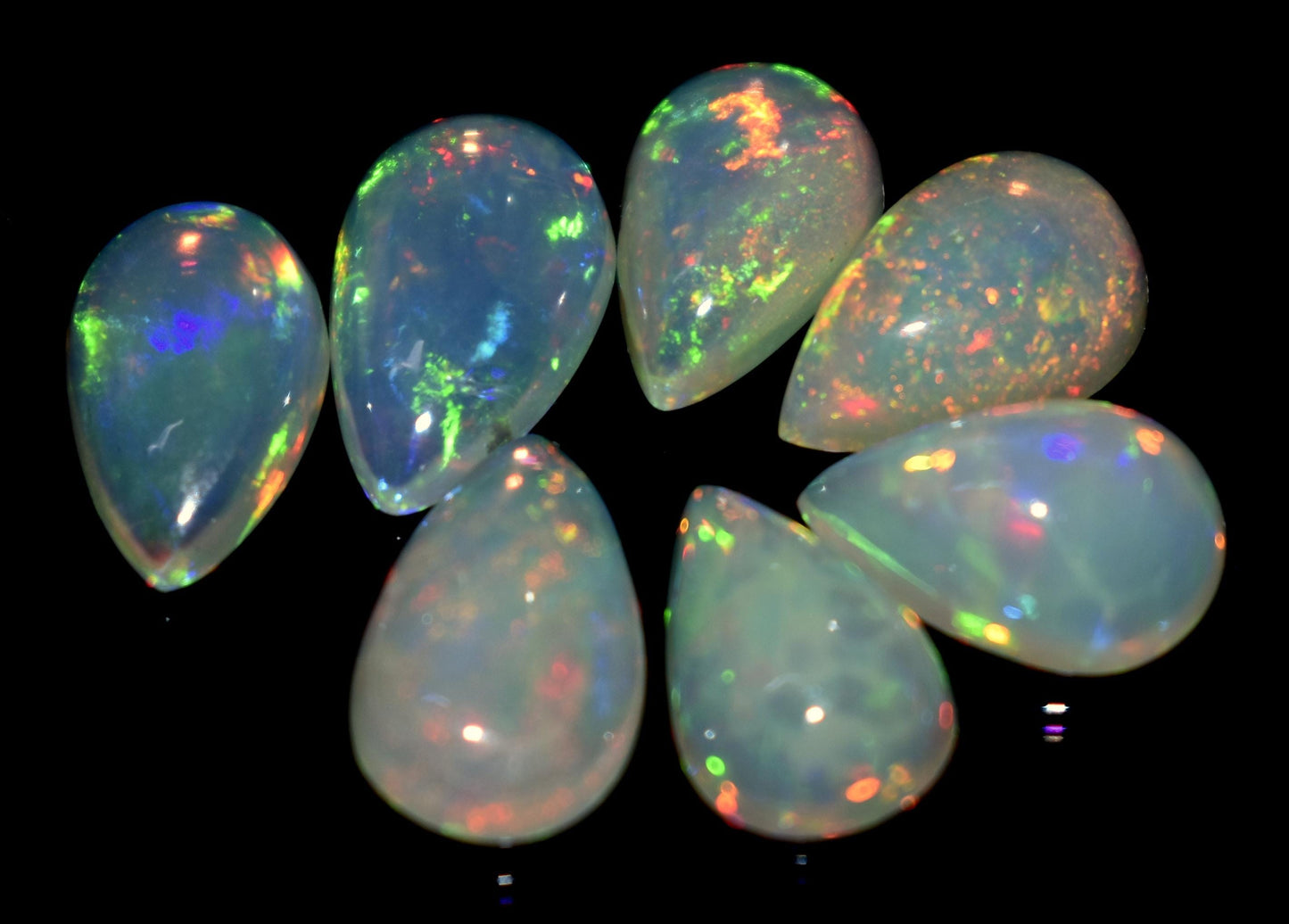 Genuine & 100% Natural Ethiopian Opal, Pear Welo Fire Cabochon Gemstone Lot, 10.70 Ct, Size-13x8x4mm To 11x7x3.5mm, For Jewelry Making, PC-7