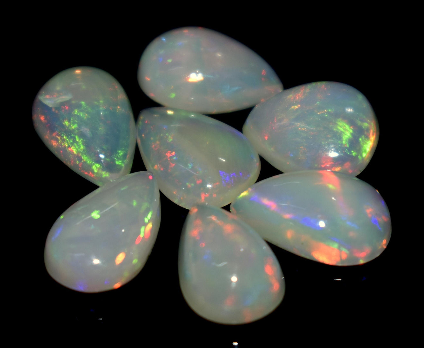 100% Natural Ethiopian Opal, Pear Welo Fire Cabochon Gemstone Lot, 11.15 Ct, Size-12x8x4mm To 11x7x4.5mm, For Jewelry Making, PC-7