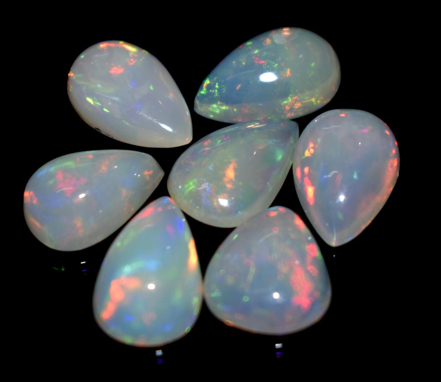 100% Natural Ethiopian Opal, Pear Welo Fire Cabochon Gemstone Lot, 11.15 Ct, Size-12x8x4mm To 11x7x4.5mm, For Jewelry Making, PC-7