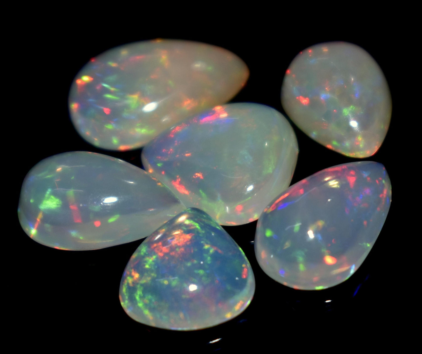 Opal, 100% Natural Ethiopian Opal, Pear Welo Fire Cabochon Gemstone Lot, 10.45 Ct, Size-13x9x4mm To 9x9x3.5mm, For Jewelry Making, PC-6