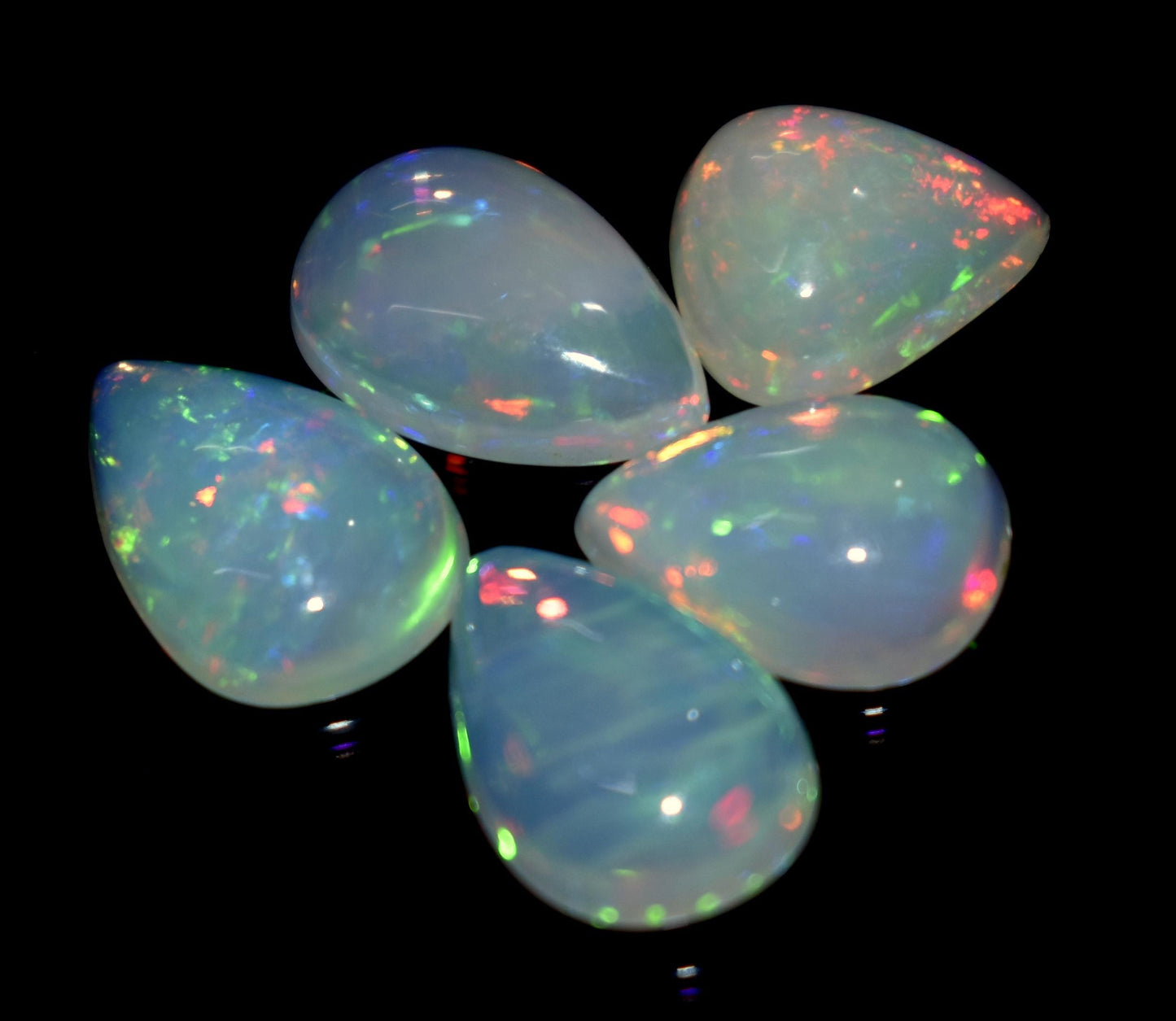 Opal, 100% Natural Ethiopian Opal, Pear Welo Fire Cabochon Gemstone Lot, 7.70 Ct, Size-12x8x3mm To 9.5x8.5x4mm, For Jewelry Making, PC-5