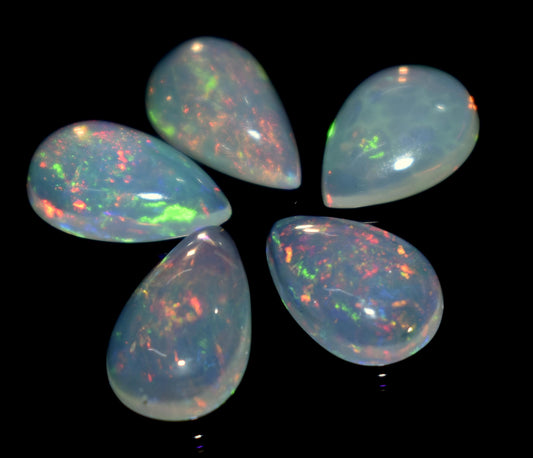 Genuine & 100% Natural Ethiopian Opal, Pear Welo Fire Cabochon Gemstone Lot, 6.50 Ct, Size-11x8x3mm To 10x8x3mm, For Jewelry Making, PC-5