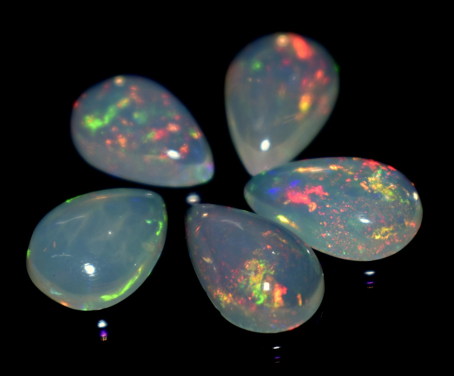 Genuine & 100% Natural Ethiopian Opal, Pear Welo Fire Cabochon Gemstone Lot, 6.50 Ct, Size-11x8x3mm To 10x8x3mm, For Jewelry Making, PC-5