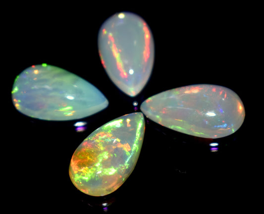 AAA+ Natural Ethiopian Opal, Pear Welo Fire Cabochon Gemstone Lot, 9.50 Ct, Size-14x8x4mm To 14x7x4mm, For Jewelry Making, PC-4