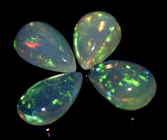 100% Natural Ethiopian Opal, Pear Welo Fire Cabochon Gemstone Lot, 5.70 Ct, Size-13x7.5x3.5mm To 11x8x4mm, For Jewelry Making, PC-4