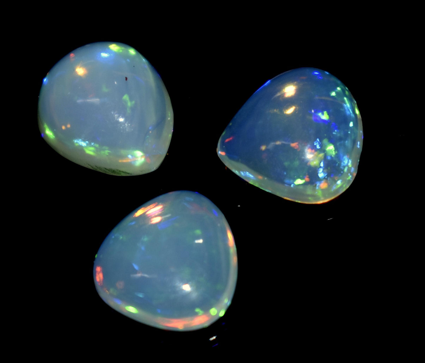 Opal, 100% Natural Ethiopian Opal, Heart Shape Welo Fire Cabochon Gemstone Lot, 4.80 Ct, Size-10x8x5mm To 9x9x3.5mm, For Jewelry Making,