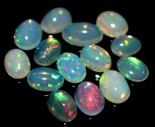 Opal, 100% Natural Ethiopian Opal, Oval Welo Fire Cabochon Gemstone Lot, 7.50 Carat, Size-5x7x3mm To 6x9x4mm, For Jewelry Making, PC-14