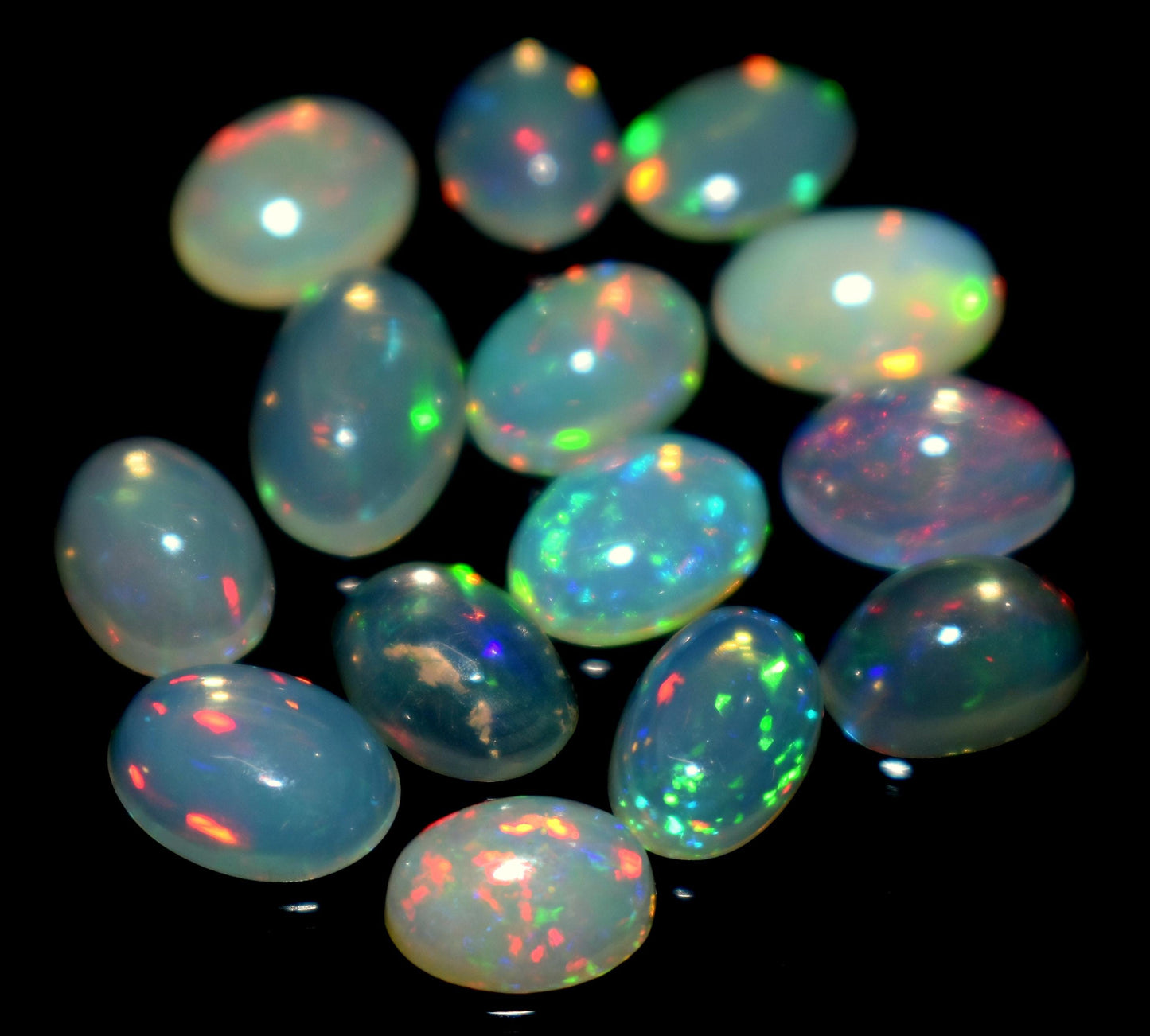 Opal, 100% Natural Ethiopian Opal, Oval Welo Fire Cabochon Gemstone Lot, 7.50 Carat, Size-5x7x3mm To 6x9x4mm, For Jewelry Making, PC-14