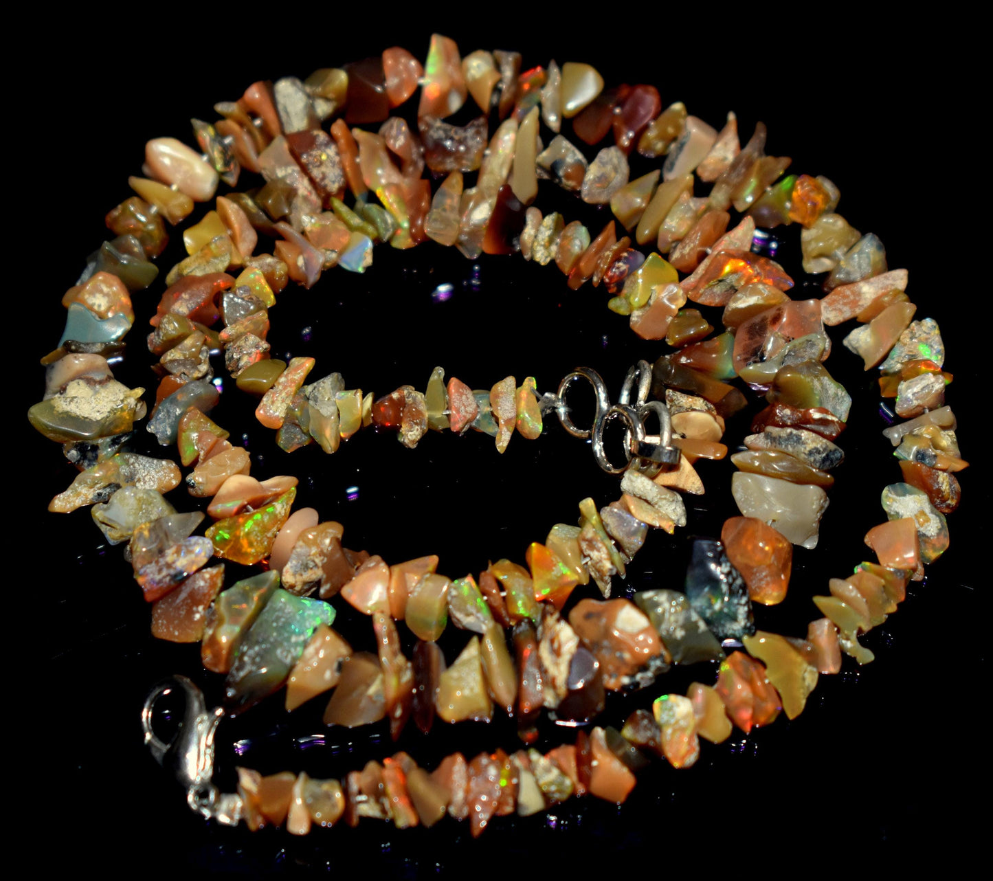 100% Natural Ethiopian Opal, Chips Beaded Hook Lock Necklace, 66.10 Ct, Bead Size-9mm To 4mm Long, One Line Necklace Length- 18'' Inches,