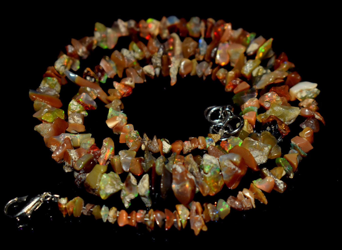 Genuine & 100% Natural Ethiopian Opal, Chips Beaded Hook Lock Necklace, 65.40 Ct, Bead Size-11mm To 4mm Long, Necklace Length- 18'' Inches,