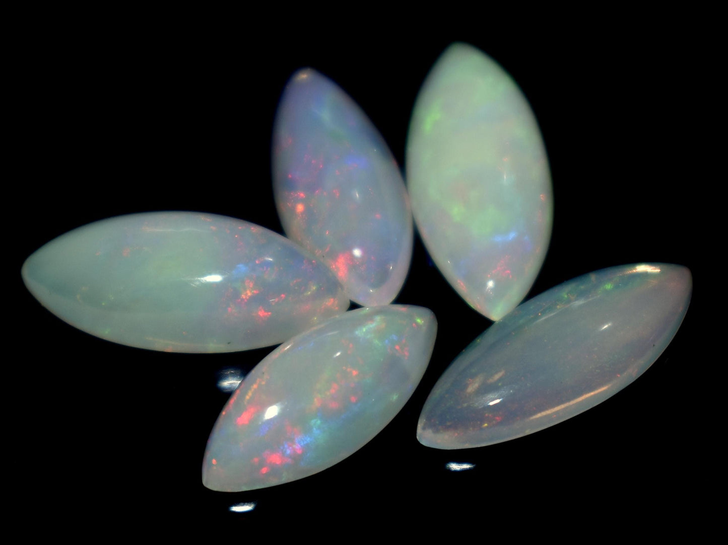 Natural Ethiopian Opal, Marquise Welo Fire Cabochon Gemstone Lot, 8.10 Ct, Size-16x6.5x3.5mm To 13.5x6x4mm, Opal Jewelry Making, 5-Pieces