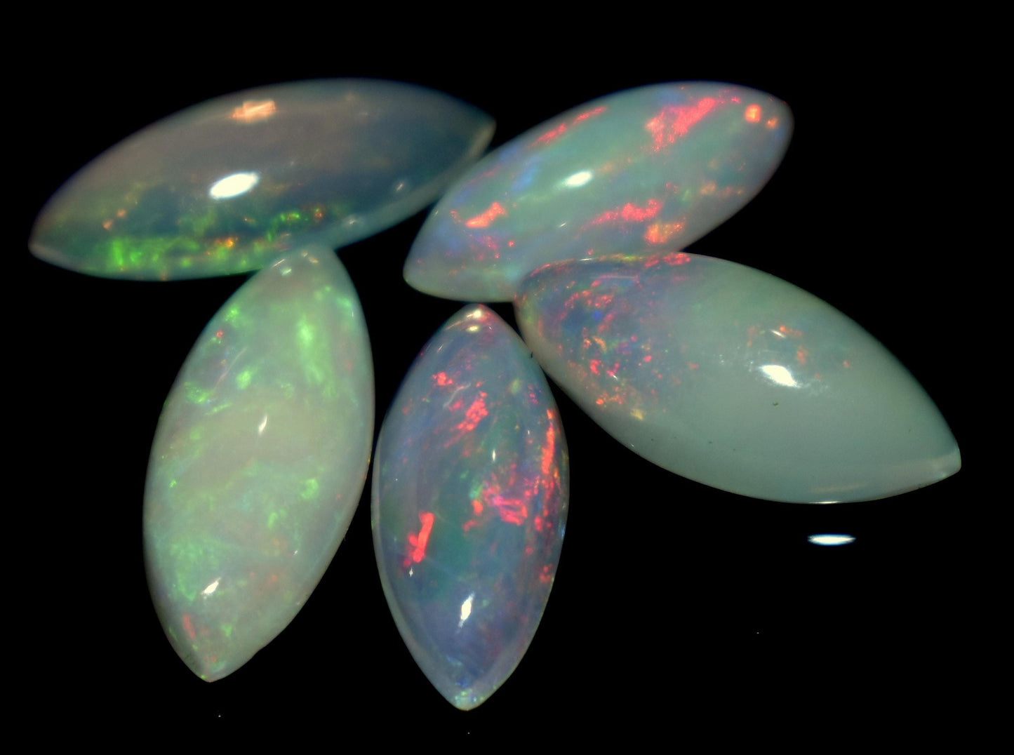 Natural Ethiopian Opal, Marquise Welo Fire Cabochon Gemstone Lot, 8.10 Ct, Size-16x6.5x3.5mm To 13.5x6x4mm, Opal Jewelry Making, 5-Pieces