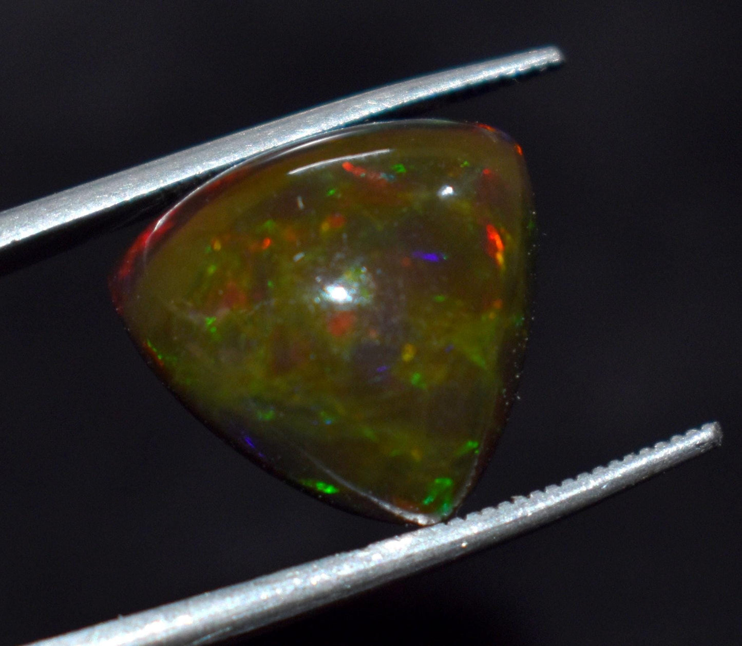 AAA++ Natural Black Opal, Ethiopian Welo Black Opal, Trillion Cabochon Loose Gemstone, 7.50 Carat, Size-15x14.5x8.5mm, For Jewelry Making