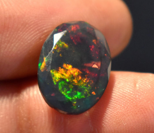 Genuine & Natural Black Ethiopian Opal, Oval Faceted Loose Gemstone, 5.15 Carat, Size-17x12x6mm, For Jewelry Making, Gift For Her,