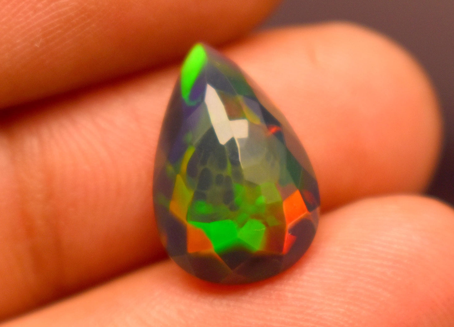 Natural Black Ethiopian Opal, Pear Faceted Loose Gemstone, 3.65 Carat, Size-16x10x5.5mm, For Jewelry Making, Gift For Her,