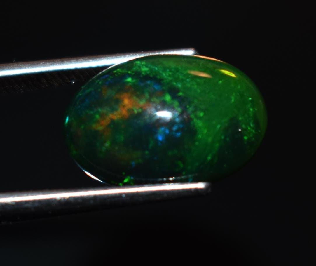 Opal, Natural Black Ethiopian Opal, Welo Fire Oval Smooth Cabochon Loose Gemstone, 2.85 Ct, Size-8.5x12.5x5mm, For Jewelry Making,