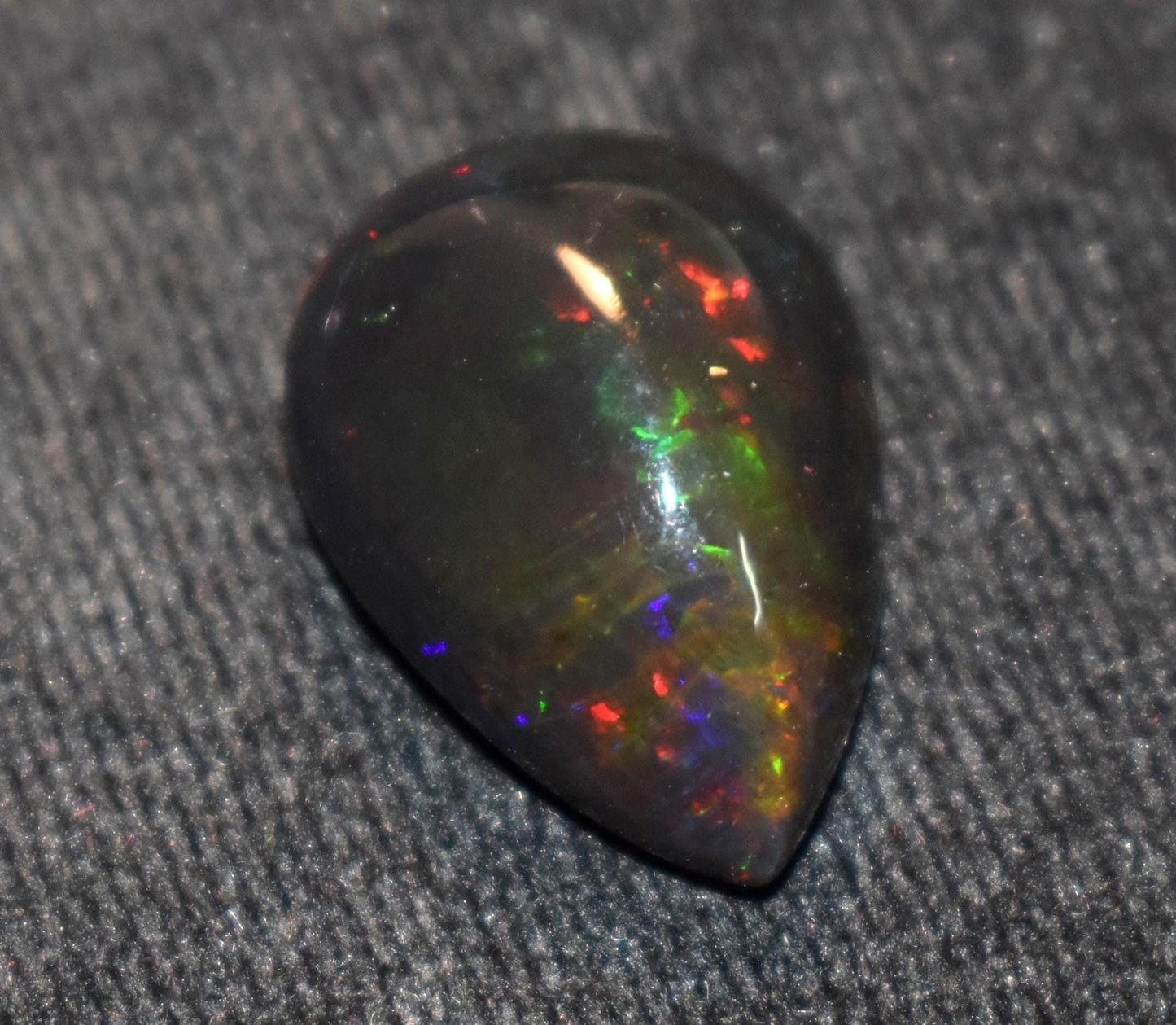 Opal, Natural Black Ethiopian Opal, Pear Welo Fire Cabochon Loose Gemstone, 13.50 Carat, Size-16x22.5x10mm, For Jewelry Making,