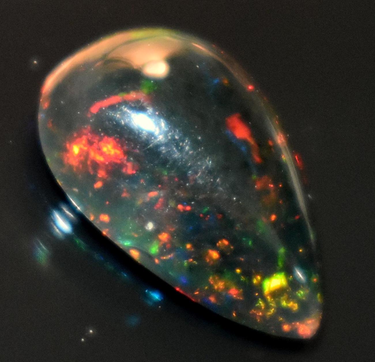 Opal, Natural Black Ethiopian Opal, Pear Welo Fire Cabochon Loose Gemstone, 1.65 Carat, Size-8.5x12.5x4mm, For Jewelry Making,