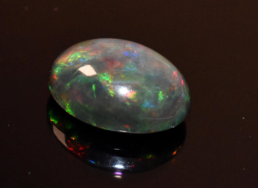 100% Natural Black Ethiopian Opal, Oval Welo Fire Cabochon Loose Gemstone, 4.50 Crt, Size-10.5x14x6.5mm, For Jewelry Making, Gift For Her,