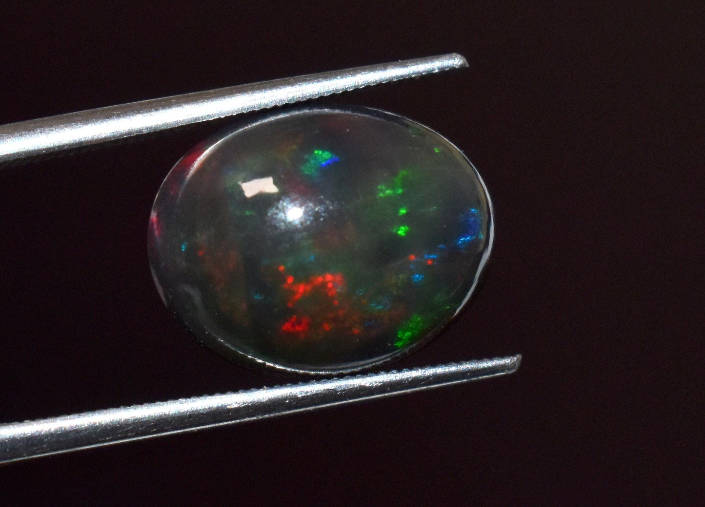 100% Natural Black Ethiopian Opal, Oval Welo Fire Cabochon Loose Gemstone, 4.45 Crt, Size-10.5x14x7mm, For Jewelry Making, Gift For Her,