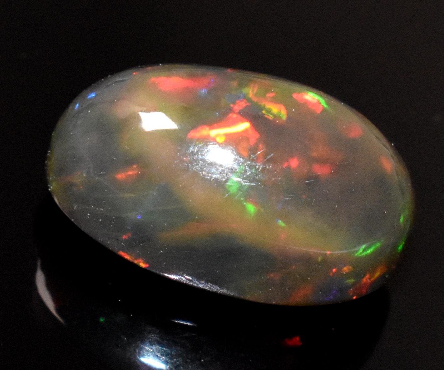 Opal, Natural Black Ethiopian Opal, Oval Welo Fire Cabochon Loose Gemstone, 4.50 Crt, Size-9x14x7mm, For Jewelry Making, Gift For Her,