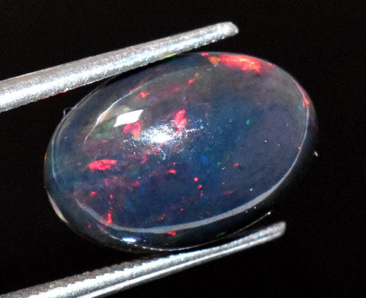 Opal, Natural Black Ethiopian Opal, Oval Welo Fire Cabochon Loose Gemstone, 2.55 Crt, Size-8.5x13x5mm, For Jewelry Making,