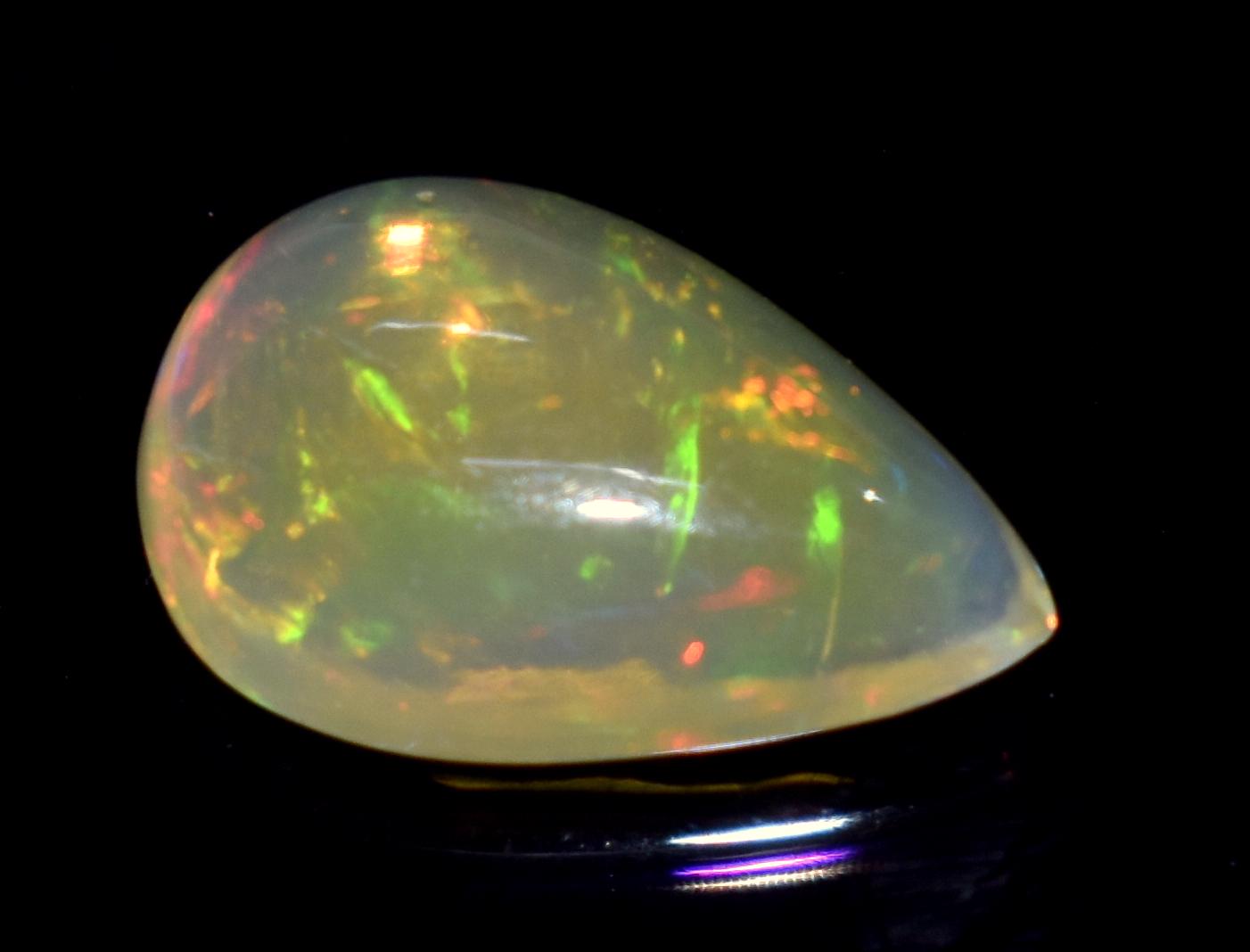 Opal, 100% Natural Ethiopian Opal, Pear Welo Fire Cabochon Loose Gemstone, 3.75 Carat, Size-15x10x5mm, For Jewelry Making, PC-1